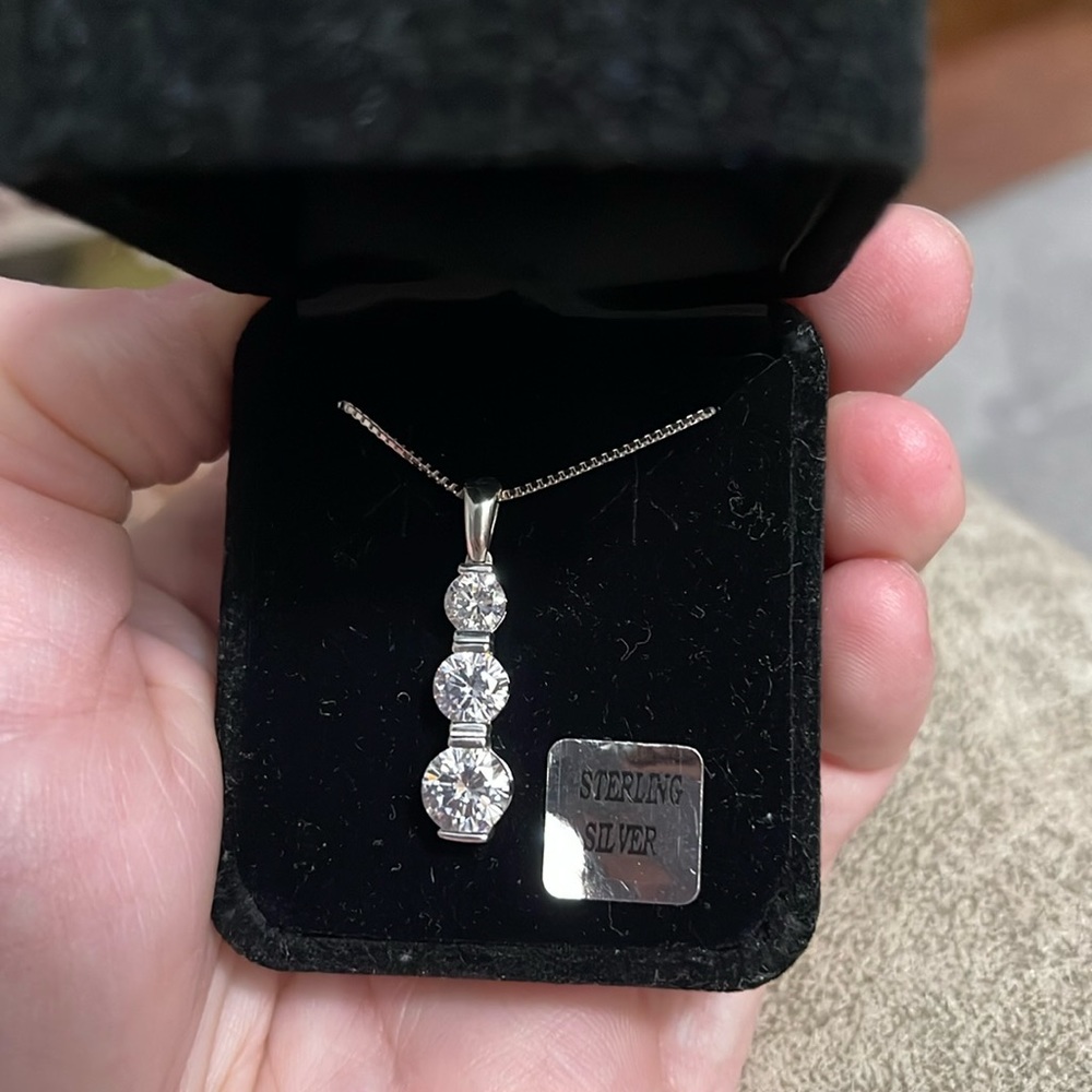 Stauer Solid Sterling Silver CZ 3 Tiered Necklace